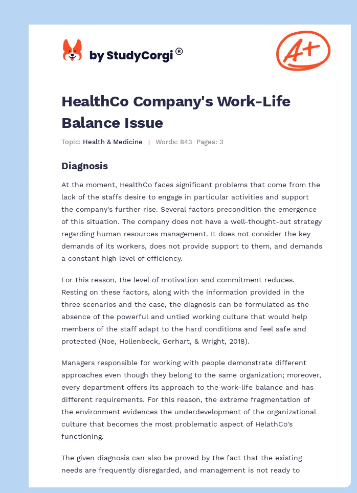 HealthCo Company's Work-Life Balance Issue. Page 1