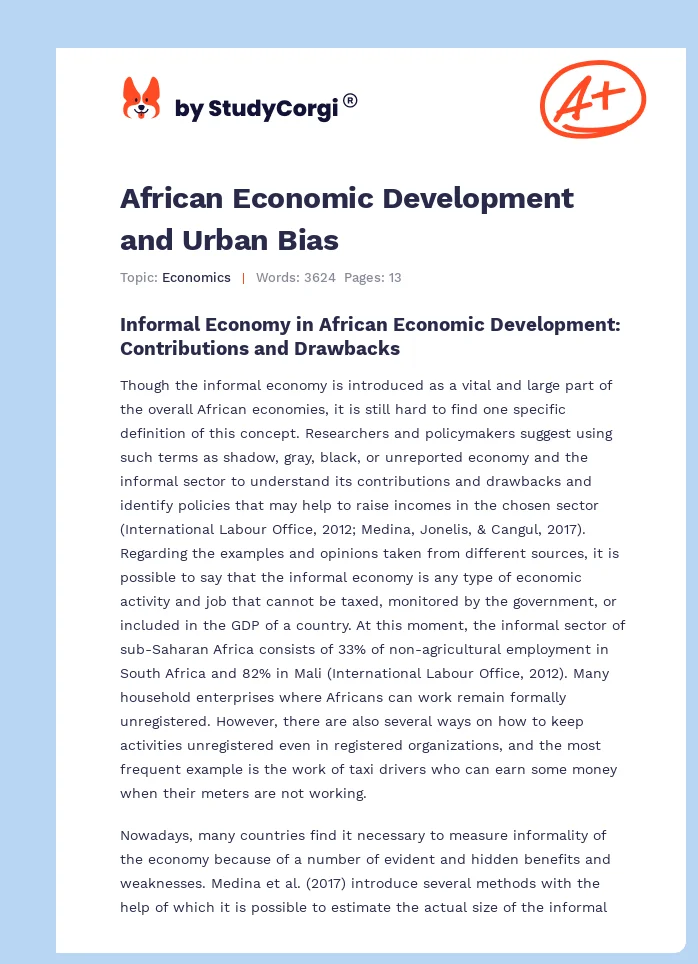 African Economic Development and Urban Bias. Page 1