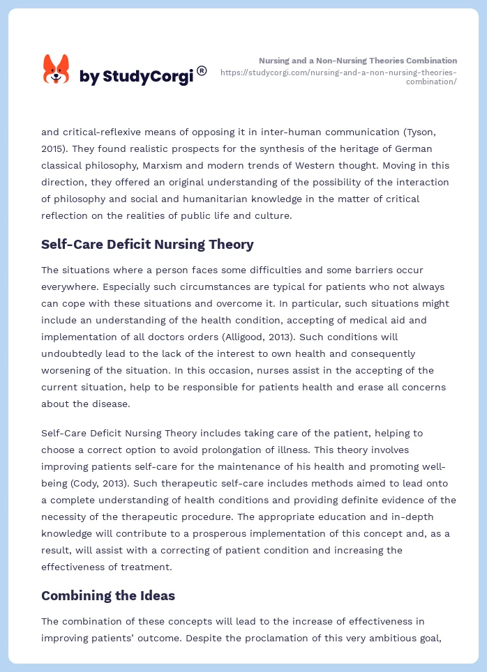 Nursing and a Non-Nursing Theories Combination. Page 2