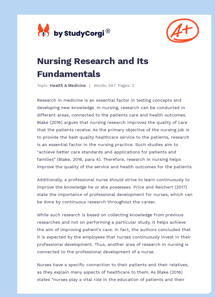 Nursing Research and Its Fundamentals. Page 1