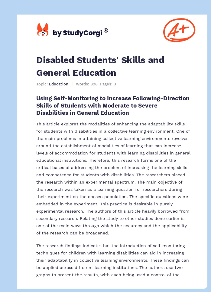 Disabled Students' Skills and General Education. Page 1