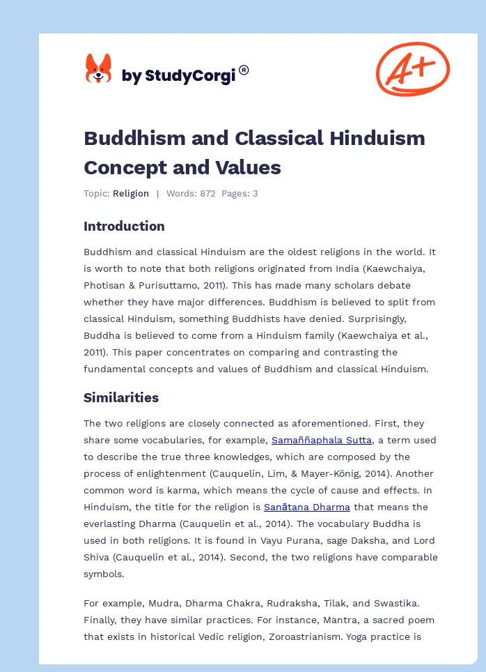 Buddhism and Classical Hinduism Concept and Values. Page 1