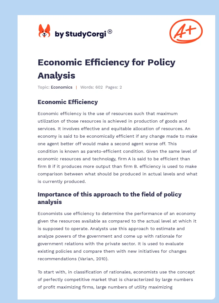 Economic Efficiency for Policy Analysis. Page 1