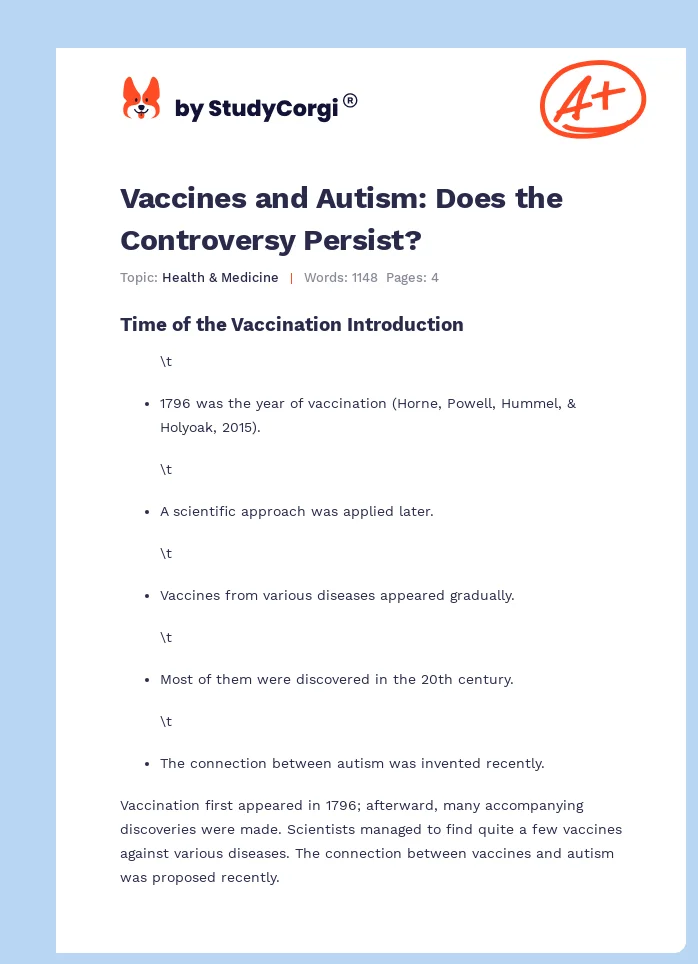 Vaccines and Autism: Does the Controversy Persist?. Page 1