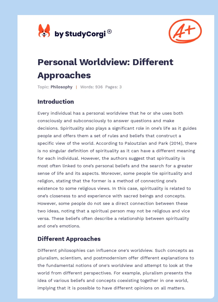 Personal Worldview: Different Approaches. Page 1