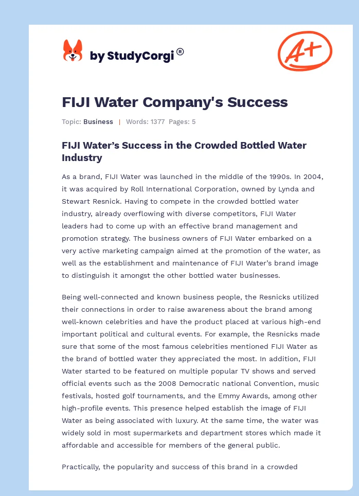 FIJI Water Company's Success. Page 1
