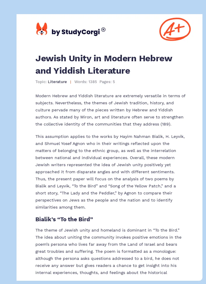 Jewish Unity in Modern Hebrew and Yiddish Literature. Page 1