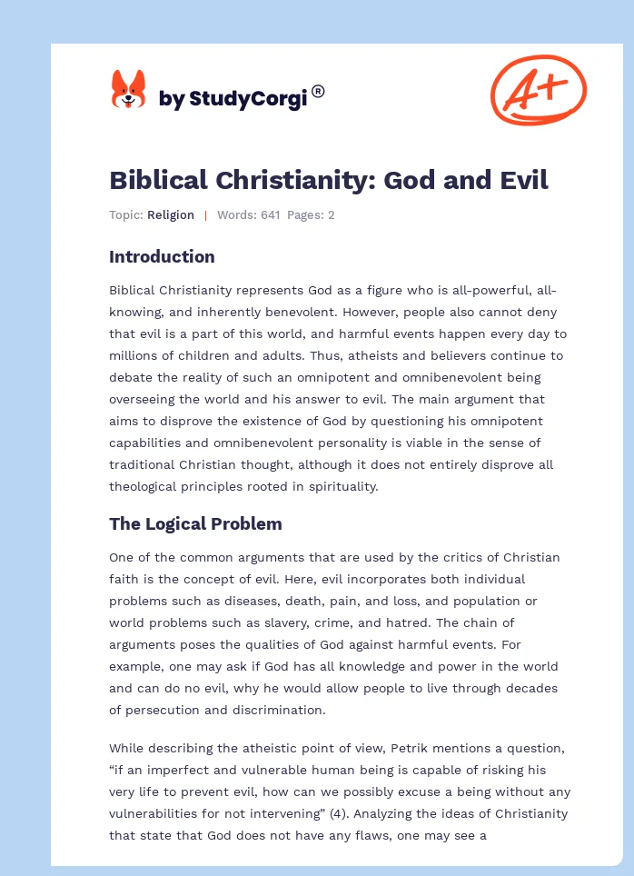 Biblical Christianity: God and Evil. Page 1