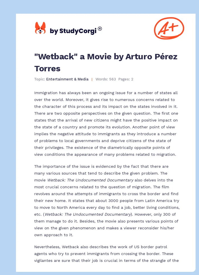"Wetback" a Movie by Arturo Pérez Torres. Page 1