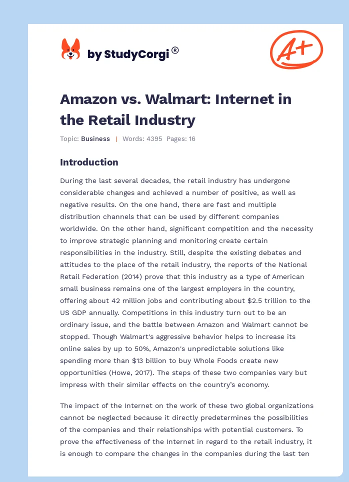 Amazon vs. Walmart: Internet in the Retail Industry. Page 1