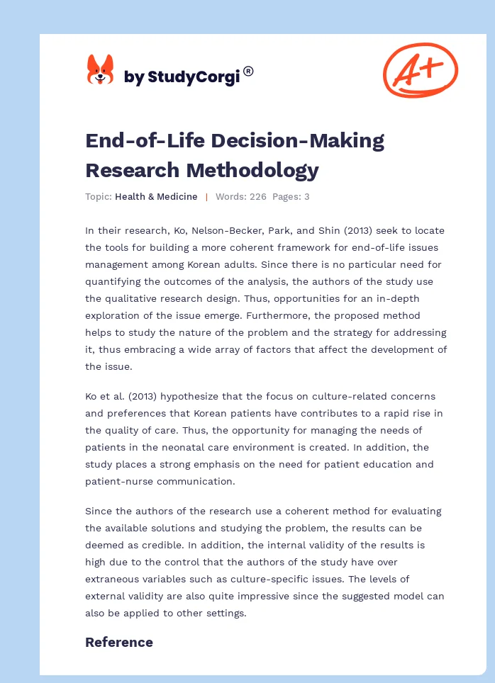 End-of-Life Decision-Making Research Methodology. Page 1