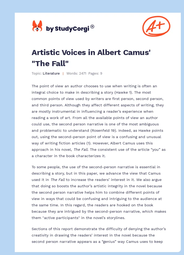 Artistic Voices in Albert Camus' "The Fall". Page 1