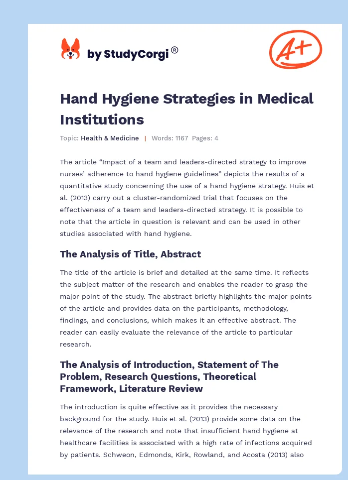 Hand Hygiene Strategies in Medical Institutions. Page 1