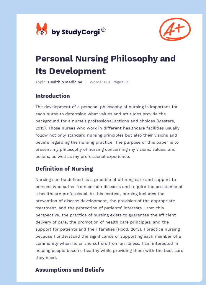 Personal Nursing Philosophy and Its Development. Page 1