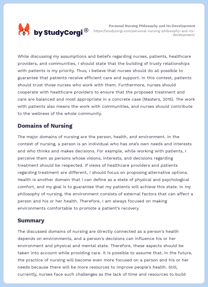 Personal Nursing Philosophy and Its Development. Page 2