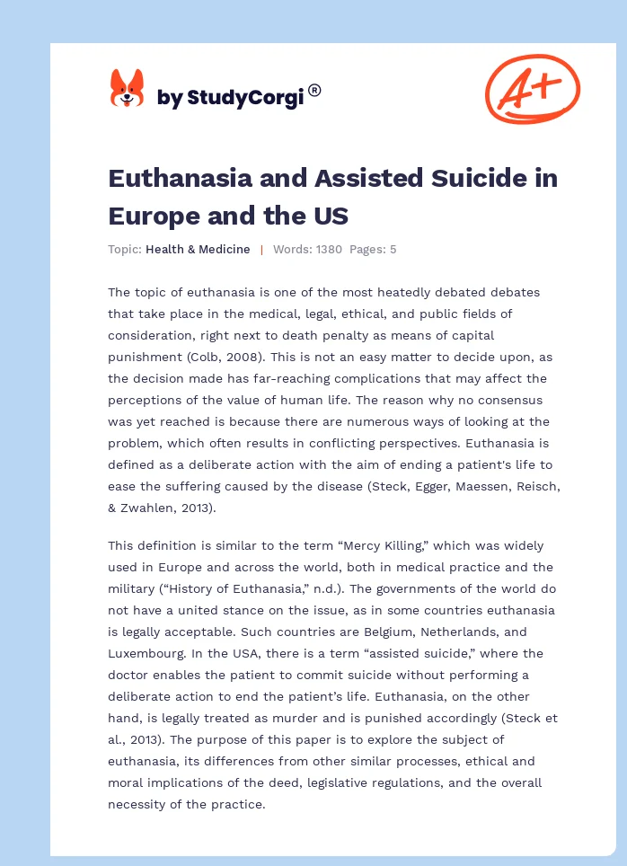 Euthanasia and Assisted Suicide in Europe and the US. Page 1