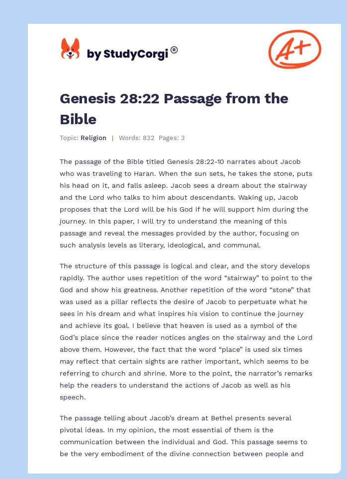 Genesis 28:22 Passage from the Bible. Page 1