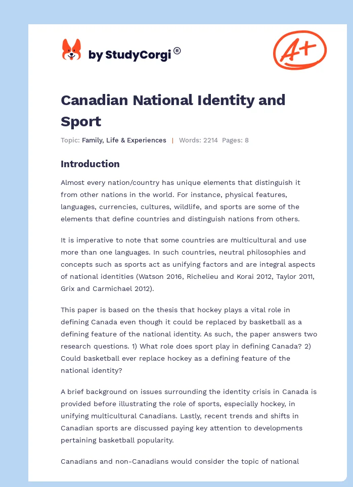 Canadian National Identity and Sport. Page 1
