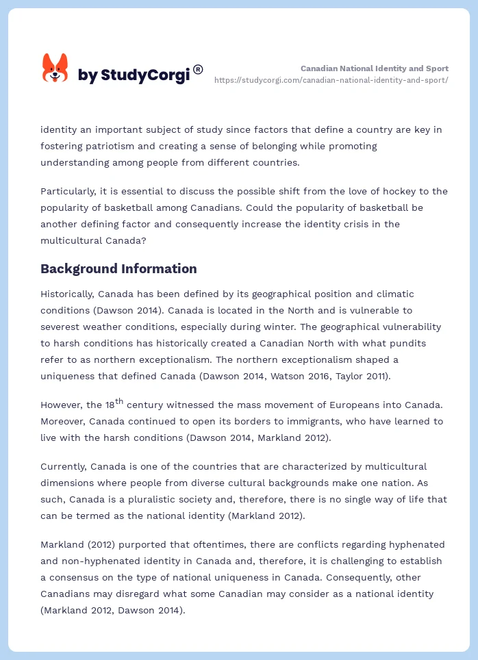 Canadian National Identity and Sport. Page 2