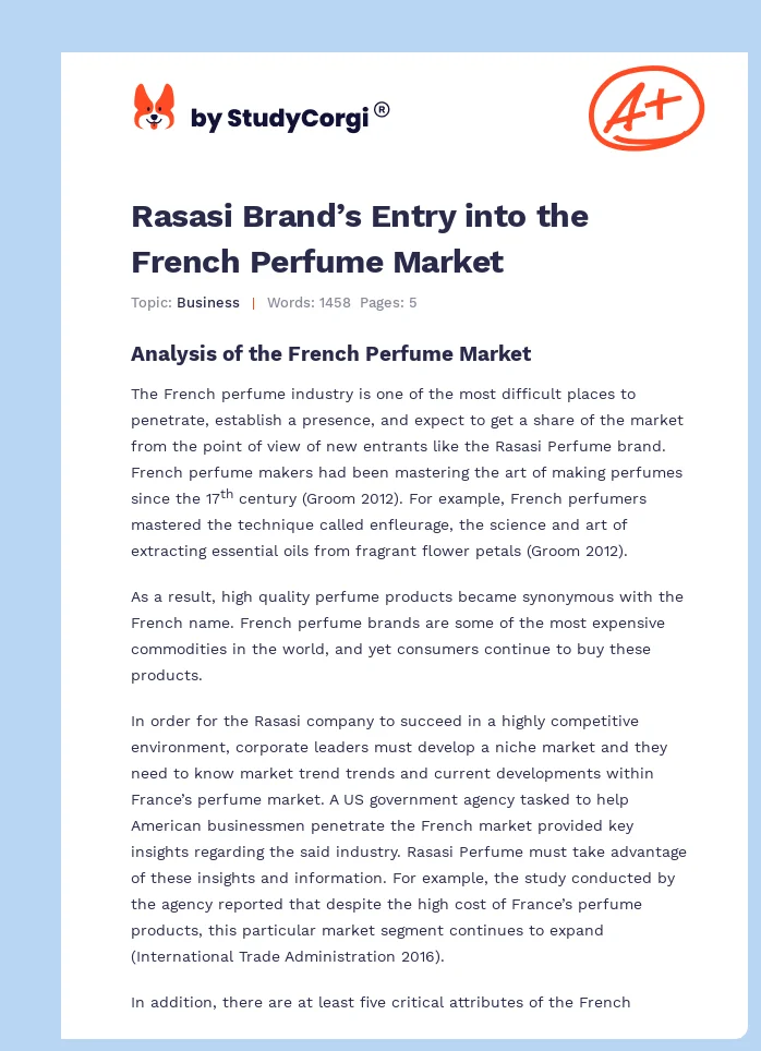 Rasasi Brand’s Entry into the French Perfume Market. Page 1