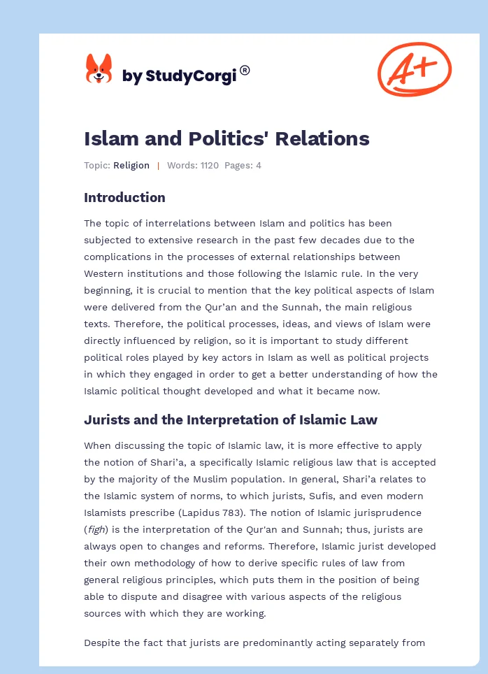 Islam and Politics' Relations. Page 1