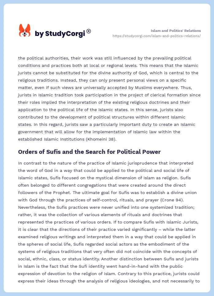 Islam and Politics' Relations. Page 2