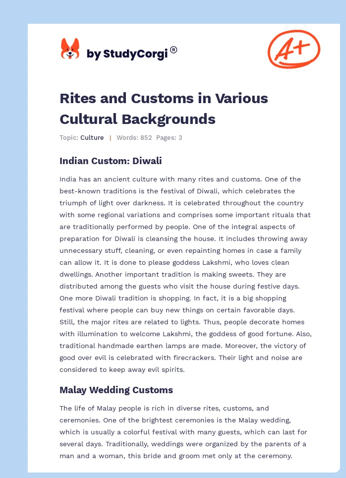 Rites and Customs in Various Cultural Backgrounds. Page 1