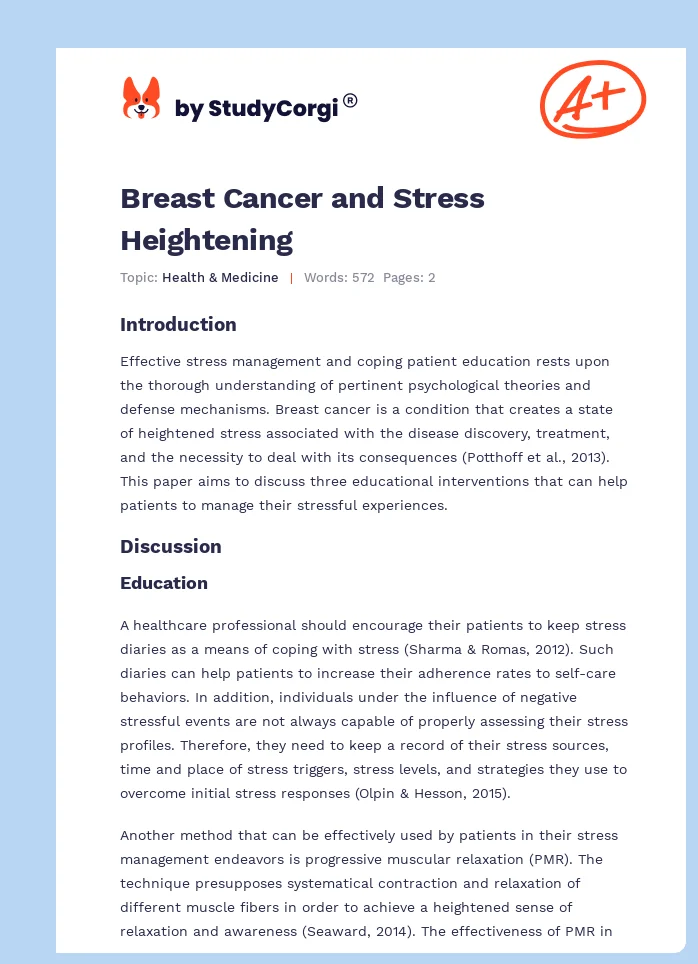 Breast Cancer and Stress Heightening. Page 1