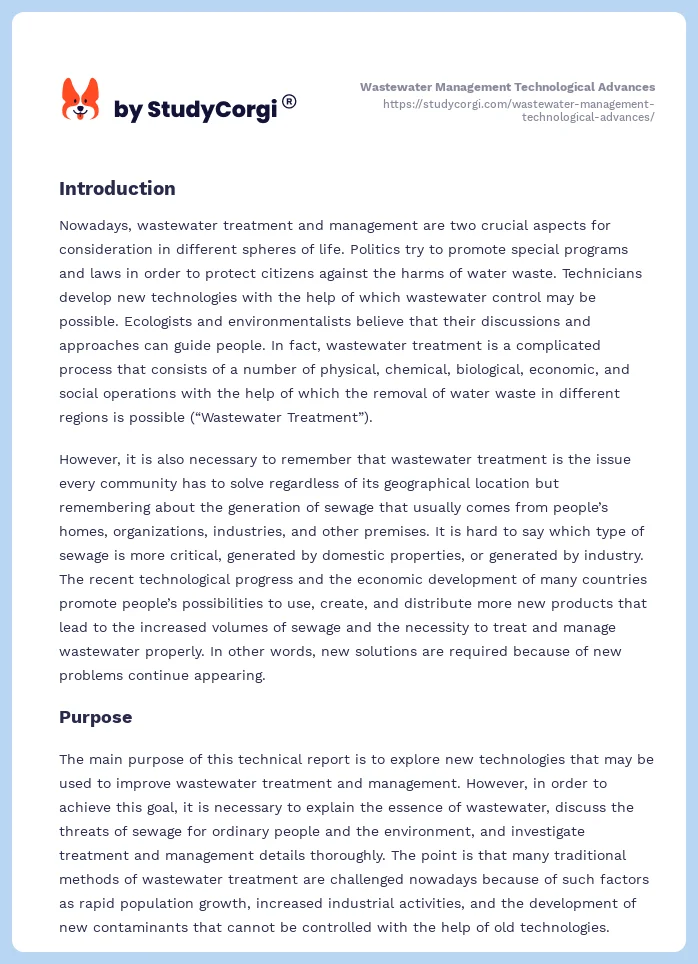 Wastewater Management Technological Advances. Page 2