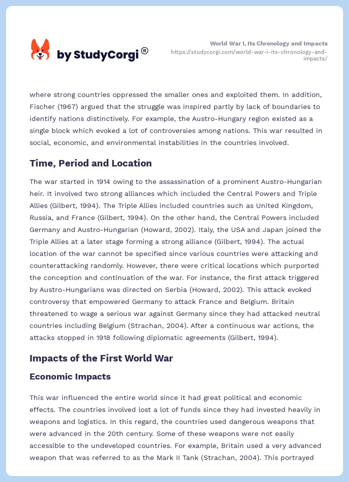World War I, Its Chronology and Impacts. Page 2