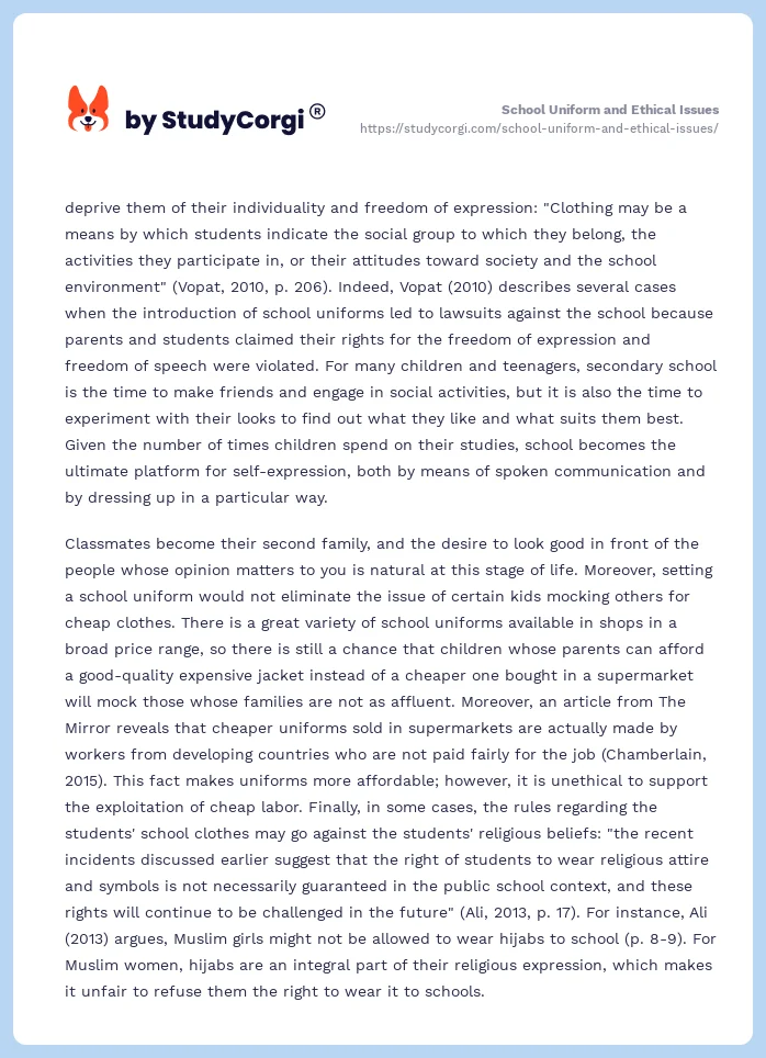 School Uniform and Ethical Issues. Page 2