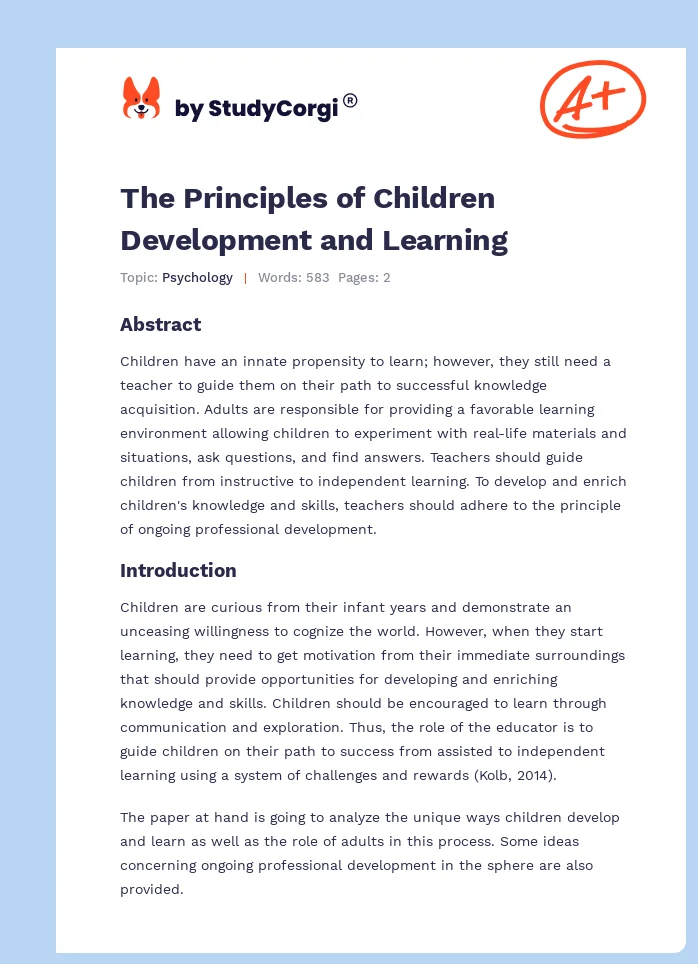The Principles of Children Development and Learning. Page 1