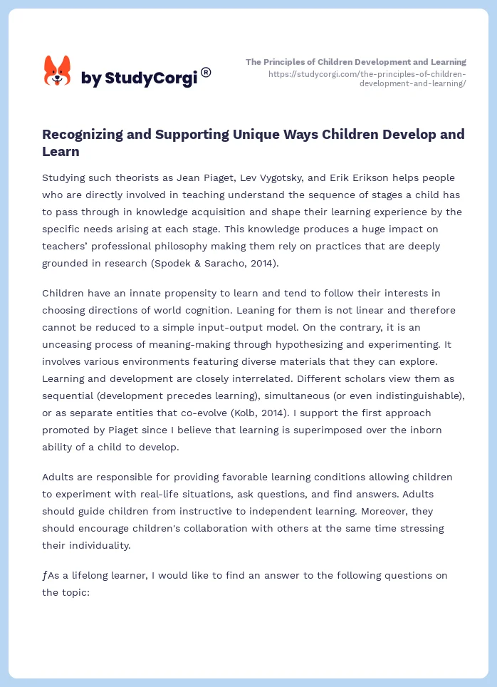 The Principles of Children Development and Learning. Page 2