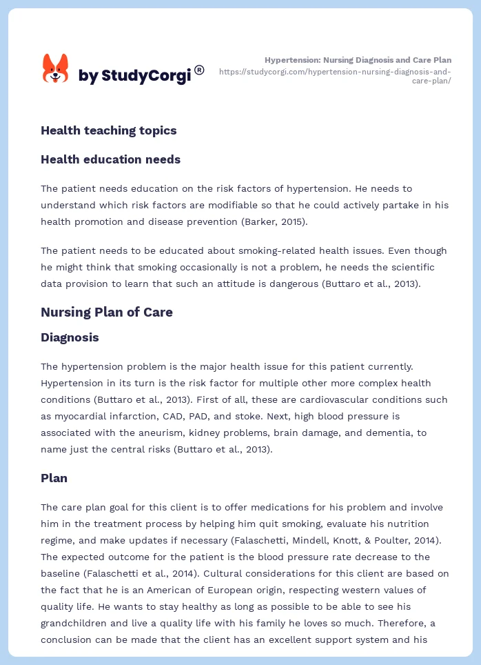 Hypertension: Nursing Diagnosis and Care Plan. Page 2
