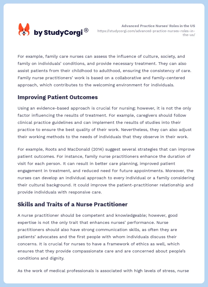 Advanced Practice Nurses' Roles in the US. Page 2