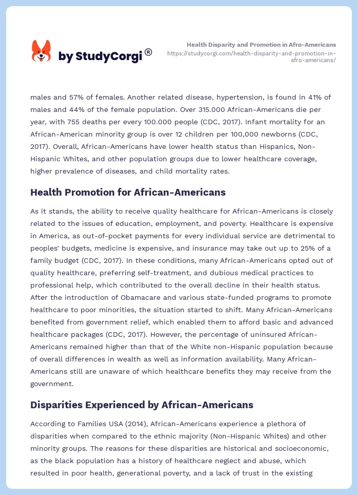 Health Disparity and Promotion in Afro-Americans. Page 2
