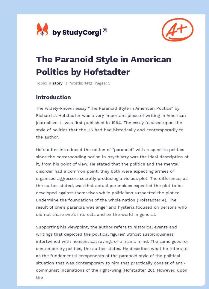 The Paranoid Style in American Politics by Hofstadter. Page 1