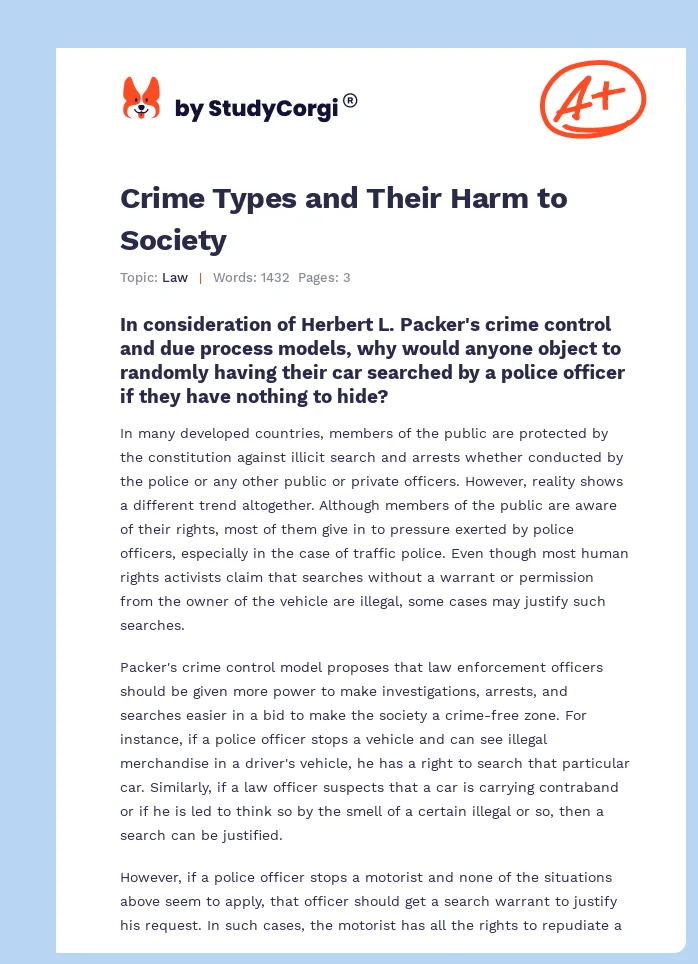 Crime Types and Their Harm to Society. Page 1