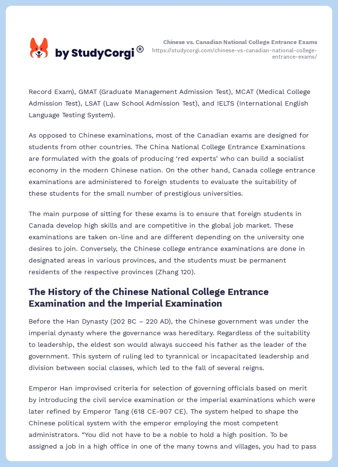 Chinese vs. Canadian National College Entrance Exams. Page 2