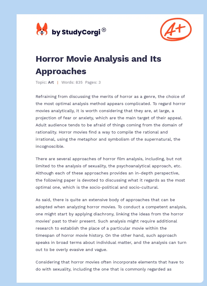 Horror Movie Analysis and Its Approaches. Page 1