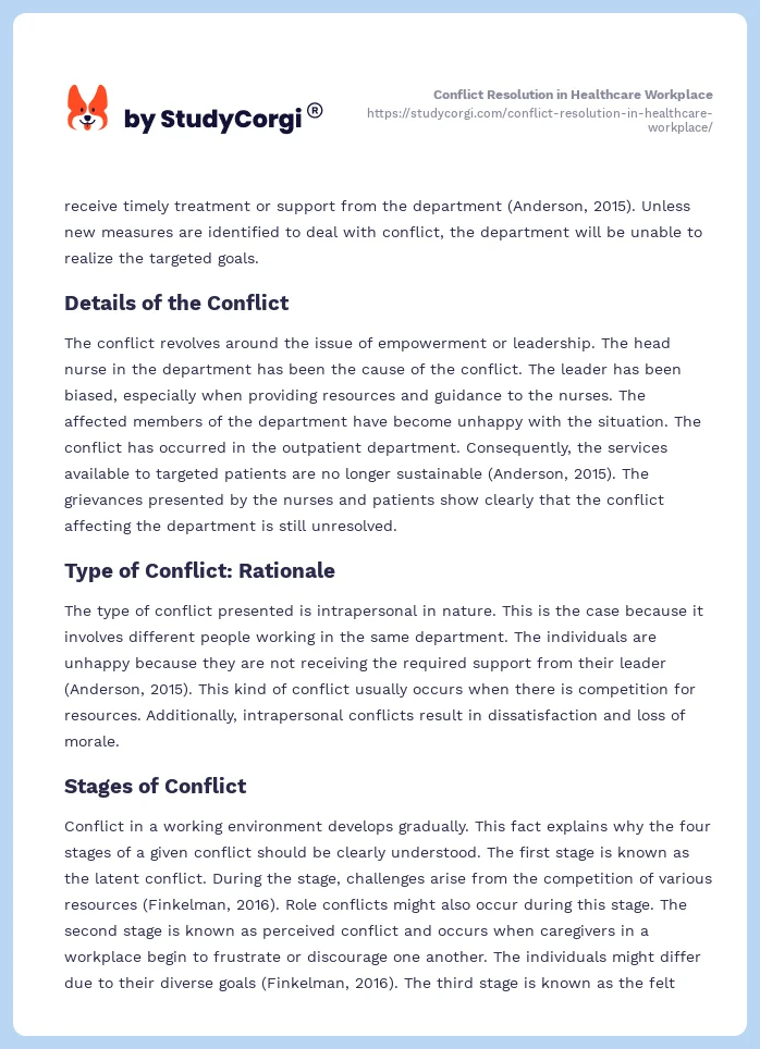 Conflict Resolution in Healthcare Workplace. Page 2
