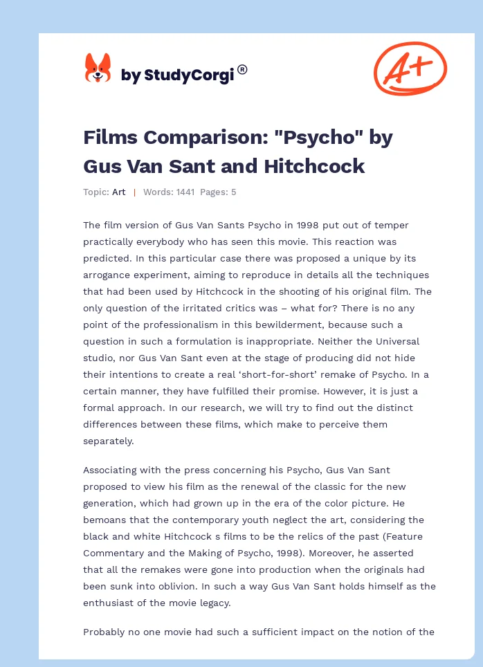 Films Comparison: "Psycho" by Gus Van Sant and Hitchcock. Page 1