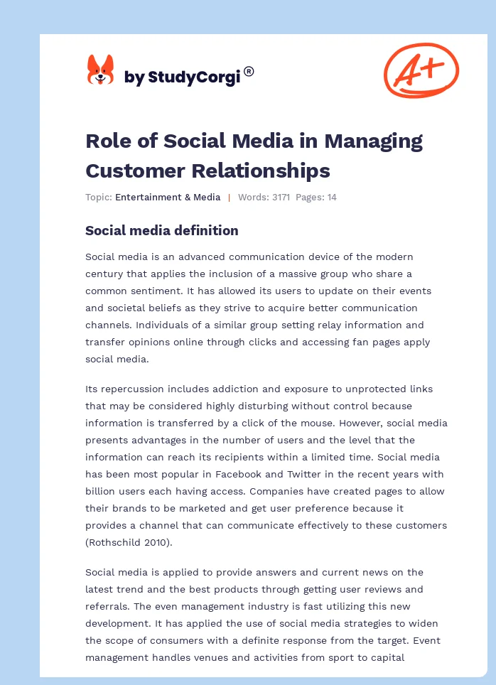 Role of Social Media in Managing Customer Relationships. Page 1