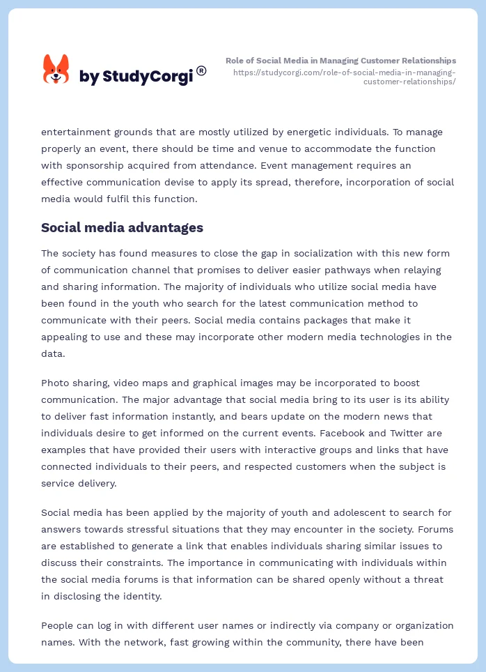 Role of Social Media in Managing Customer Relationships. Page 2