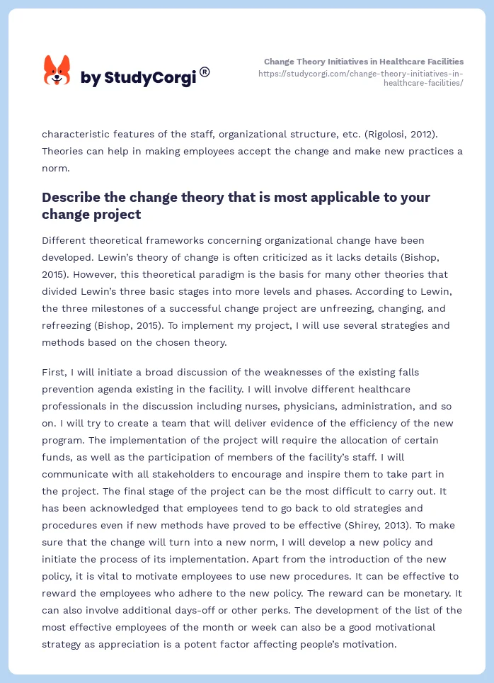 Change Theory Initiatives in Healthcare Facilities. Page 2