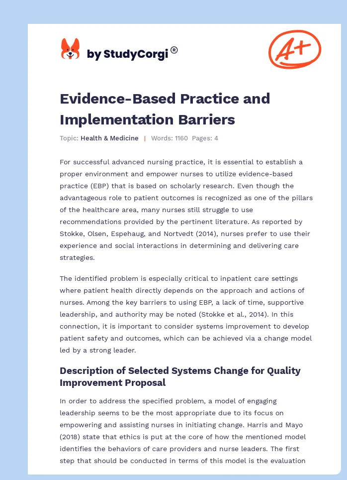 Evidence-Based Practice and Implementation Barriers. Page 1