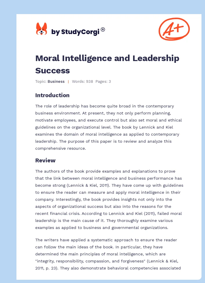 Moral Intelligence and Leadership Success. Page 1