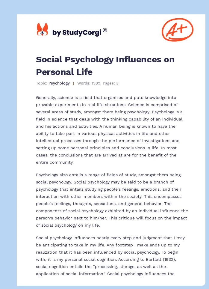 Social Psychology Influences on Personal Life. Page 1