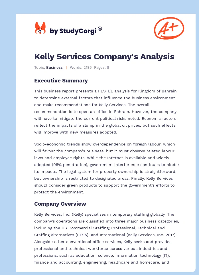 Kelly Services Company's Analysis. Page 1