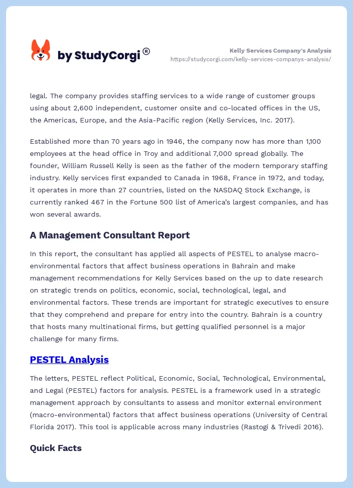 Kelly Services Company's Analysis. Page 2